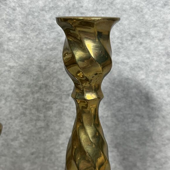 Vtg Solid Brass Spiral Swirl Twist Candlestick Holders Set of 3 Made In India - Picture 5 of 16